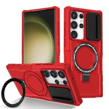 Imagem de HPQWN Para Galaxy S23 Ultra Case Fe Holder Capa magnética de carregamento sem fio (para Galaxy S23 Ultra/vermelho)