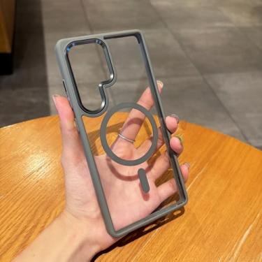 Imagem de Capa de Armadura Magnética Transparente Sólida Candy Frame para Samsung Galaxy S25 S24 Ultra Plus Capa de Carregamento Sem Fio Magnético, Cinza, para Samsung S25Ultra