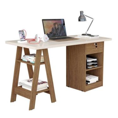 Imagem de Mesa De Estudo Bali OffWhite/Canela Para Quarto/Escritório/HomeOffice 