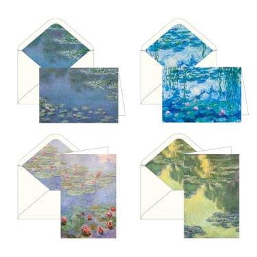 Imagem de RainCaper Laurel Burch Keepsake 5x7 Cartões de papelaria em branco com envelopes decorativos, caixa de presente conjunto de 16 | Cartolina 300 GSM (Monet Water Lilies)