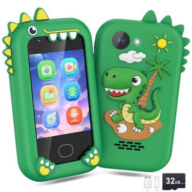 Imagem de Smartphone de brinquedo GOCINA Kids Dinosaur 2,8" HD 32 GB com capa