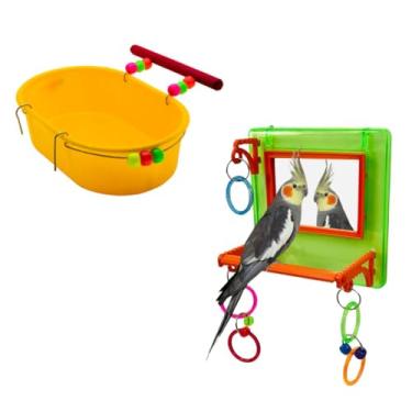 Imagem de Brinquedos Para Calopsitas Agapornis Periquitos Banheira Decorada e Espelho Multiplay