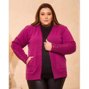 Imagem de Casaco Cardigan Com Bolso E Botão Na Manga Trico Inverno - Lalinha, Pi