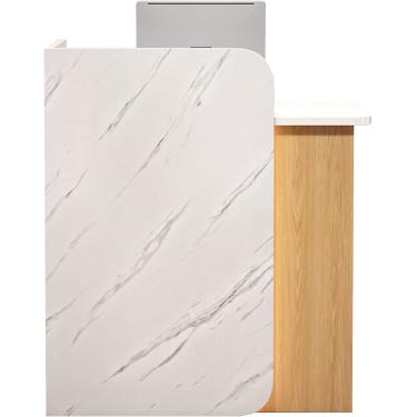 Imagem de Pequena mesa de recepção, balcão espessado, balcão de check -out de varejo com gavetas trancáveis, sala de recepção, lobby, varejo, loja, salão de beleza, sala de aula de pódio, escritório,