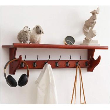 Imagem de Cabide De Parede Prateleira De Cabide De Madeira Rústica Com Ganchos De Metal Vintage Cabide De Parede Cabide De Entrada Pendurado Na Parede Prateleira De Madeira Montada Na Pare, Brown, 59 * 22cm