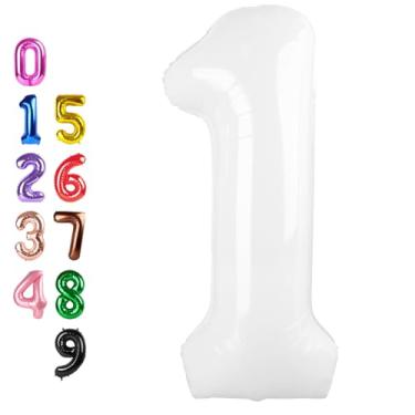 Imagem de 1 Balloons Number for First Birthday, Balloon Numbers 40 Inch, 1St White for Baby Shower, Big Baloon for 1 11 12 13 16 18 21 Birthday Wedding Anniversaries Party