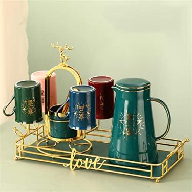 Imagem de Conjunto de copo de água de chaleira fria conjunto de chá de tarde nórdico flor conjunto de chá de cerâmica com bandeja (cor: A, tamanho: conjunto de 4 xícaras)