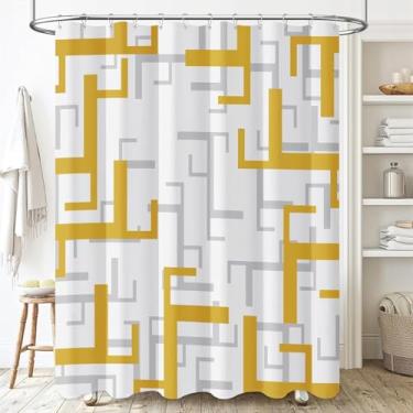 Imagem de BTTN Cortina de chuveiro longa, conjunto de cortina de chuveiro de tecido geométrico de 182 x 182 cm com 12 ganchos de plástico, cortinas de chuveiro de banheira de tecido de poliéster decorativas