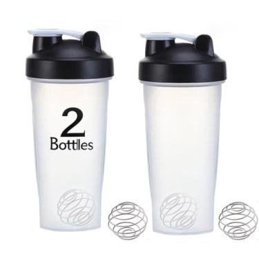 Imagem de otylzto Pacote com 2 garrafas coqueteleiras de 800 ml para misturas de proteína, coqueteleira de proteína com bola de batedor de aço inoxidável, coqueteleira, garrafa de proteína, garrafas de shake de