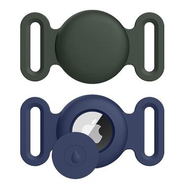 Imagem de Suporte de coleira para cães Airtag para rastreador de cães Apple Airtag, 2 unidades de acessórios de rastreamento GPS, capa de silicone antiperda para coleiras de cães e gatos (grande, azul meia-noite + verde)