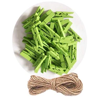 Imagem de DurReus Ornamentos de pregador de madeira, mini roupas, forte, bonito, pino, pendurado, fotos, artesanato, artesanato, aniversário, pacote com barbante, 50 unidades, verde claro