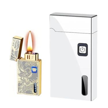 Imagem de NINSI Isqueiro recarregável de chama macia de querosene inteligente, isqueiro recarregável por USB de plasma de arco duplo, isqueiros 2 em 1 a óleo e elétricos, 5 métodos de ignição (combustível não