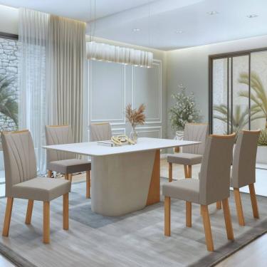 Imagem de Conjunto Luar 170cm Tampo em MDF com 6 Cadeiras Apogeu Amêndoa Clean/Off White/Naturale Creme