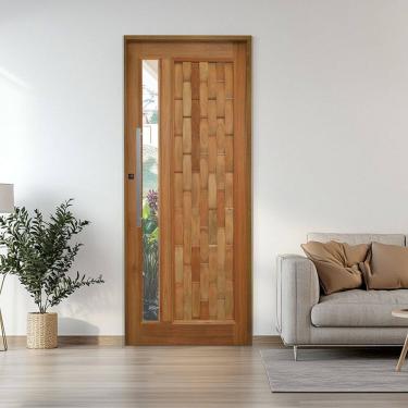 Imagem de Porta Couro em Pé com Visor Batente 14 Puxador Barra Chata 60 CM 102 X 210 Direito Rodam