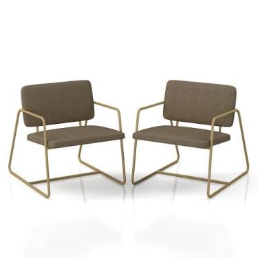 Imagem de Kit 2 Poltronas Estofadas Industrial Sintra Dourado/sd Capuccino - M.a