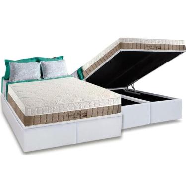 Imagem de Cama Box Baú King: Colchão Magnético Anjos Infravermelho Longo Confort Nude + Base Branco(193X203)