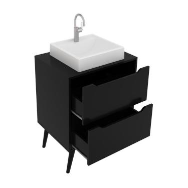 Imagem de Gabinete Banheiro 60cm 2 Gavetas Retrô Multimóveis Cr10119 Preto Preto