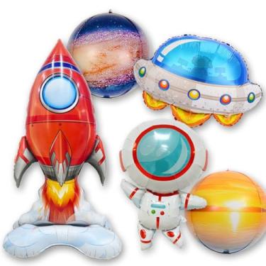 Imagem de Conjunto de balões com tema espacial – Decorações de festa de galáxia – Inclui planetas, foguetes, estrelas e designs de astronautas balões de alumínio para festas de aniversário, chás de bebê