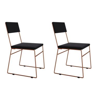 Imagem de Kit 2 Cadeiras De Jantar Estofada Málaga Base Cobre Veludo Preto