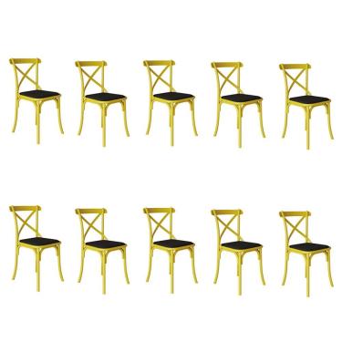 Imagem de Kit 10 Cadeiras Katrina Assento Corano Preto Aço Amarelo Amarelo