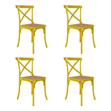 Imagem de Kit 4 Cadeiras Jantar Cross Katrina X Amarela Assento Bege Aço Amarelo