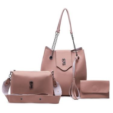 Imagem de Kit Bolsa Sacola Grande Tiracolo Pequena Com Carteira Estilo Dia A Dia Alça Fixa E Removivel