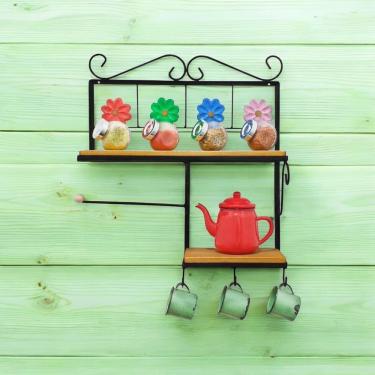 Imagem de Prateleira De Cozinha Rustica Com Porta Papel Toalha Modelo Flor