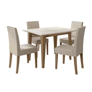 Imagem de Mesa De Jantar Kate 4 Cadeiras Estofadas Poliman Móveis Carvalho-branco-off White
