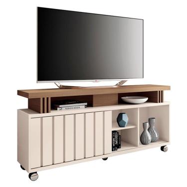 Imagem de Rack Bancada Para Sala Rivera 1.3 Off White Castanho - Hb Móveis