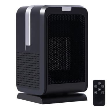 Imagem de ZTAB Aquecedor De Ambiente Para Uso Interno, Elétrico Cerâmica Ptc 1000 W Com Controle Remoto, Oscilação 90°, Segurança Rápido, Mesa Portátil Quarto, Escritório, Casa, Preto