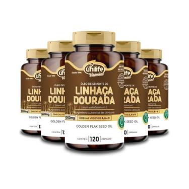 Imagem de Kit 5 Óleo De Semente De Linhaça Dourada Unilife 120 Caps