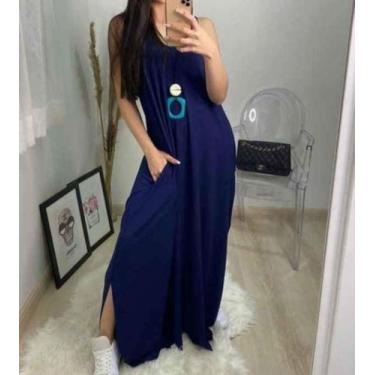 Imagem de Vestido longo regata - Reginaconfeccao, Azul marinho, P