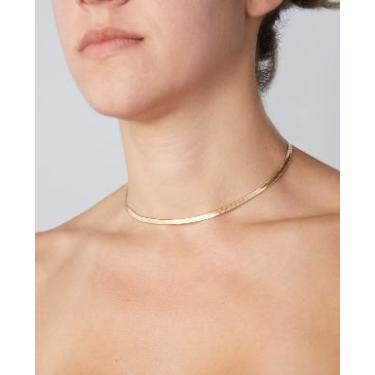 Imagem de Colar Corrente Choker Fita 3mm Banhada Ouro 18K com Verniz - BIJU