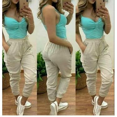 Imagem de calça feminina jogger linho com elástico - propria