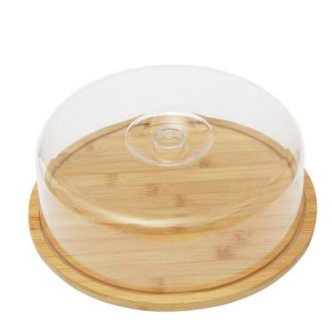 Imagem de Prato De Bolo Com Tampa De Bambu 28X28X9,5Cm - Jolitex