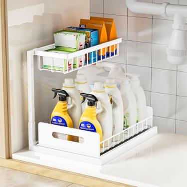 Imagem de Organizador e armazenamento sob a pia, organizador de armário deslizante, prateleira de pia para cozinha, banheiro, lavanderia, 1 pacote branco
