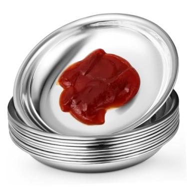 Imagem de 10 Pcs Prato De Aço Inoxidável Pequenos Recipientes Pequenos Copos De Lanche Tigelas De Molho Mini Pratos De Servir Degustação De Pratos Placa De Imersão Engrenagem Condimento