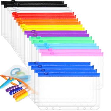 Imagem de Gersoniel 40 peças, bolsa de fichário com zíper com 3 anéis, bolsos para fichário de 3 furos com zíper, pastas de plástico para fichário, sacos de folhas soltas, à prova d'água, saco de arquivamento