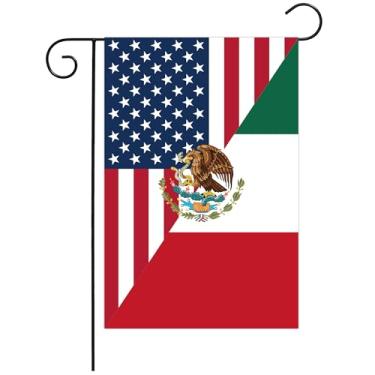 Imagem de Bandeira de jardim Amer-ican Grown with Mexican Roots 8,5 x 1,5 m, dupla face, bandeira da Amizade Amer-ica e México para casa, exterior, interior, exterior, jardim, decoração de quintal (pequena)