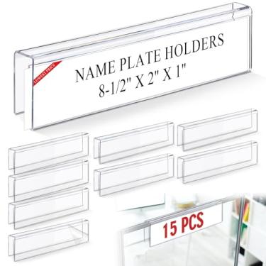 Imagem de Kathfly Pacote com 15 suportes de placa de nome de cubo de acrílico transparente para escritório, 21,6 cm de largura x 5 cm de altura x 2,5 cm de profundidade, suporte de placa de nome de parede de