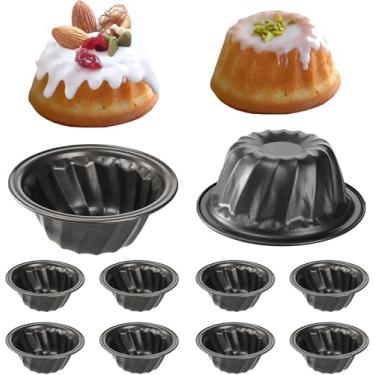 Imagem de Frcctre Conjunto de 10 mini formas Bundt para panela, antiaderente, forma de bolo de aço carbono de 10 cm, mini formas para assar no forno para panela, bárus, brownie, cupcake, pudim, cinza