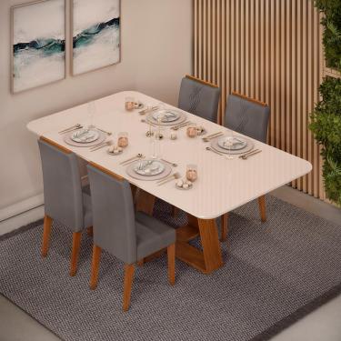 Imagem de Conjunto de Sala de Jantar 4 Cadeiras Tampo Curvo Dj Moveis Kiara Freijó Yasmin Lunar