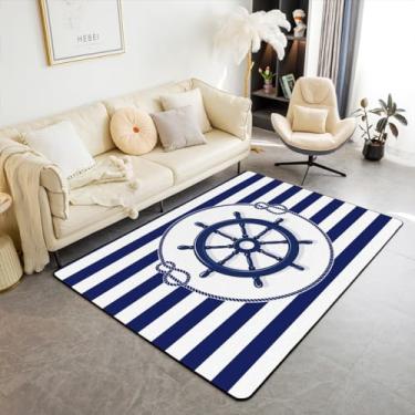 Imagem de Erosebridal Tapete de área de roda de navios 12,5 x 17,8 cm, tapete de volante, tapete interno listrado branco e bule, equipamento de navegação fofo, antiderrapante, lavagem à máquina, seco, tapete