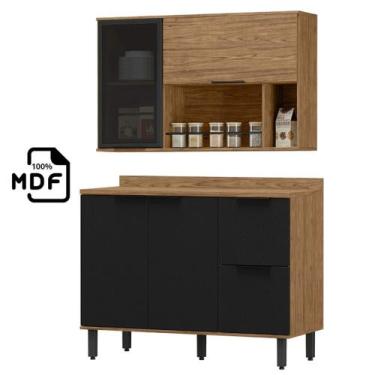 Imagem de Balcão de pia 1,20 com Tampo + Armário Aéreo em MDF Lombardia - Freijó