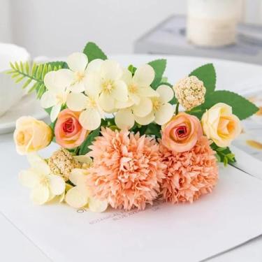 Imagem de Flores artificiais, rosas, crisântemos, buquê de casamento de seda, vaso para casa, guirlanda de festival, festa de jardim, decoração de presente faça você mesmo (2 peças/4)