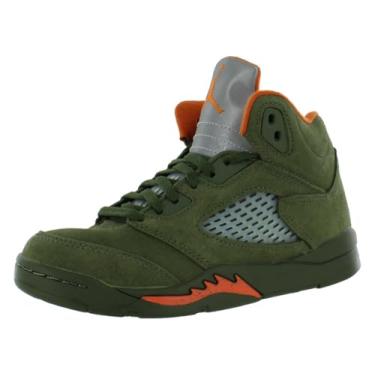 Imagem de NIKE Tênis infantil infantil pré-escolar Air Jordan 5 Retro "Olive" Army Olive/Solar Orange (440889 308) PS, branco/vermelho-preto, Verde oliva/laranja solar, 15