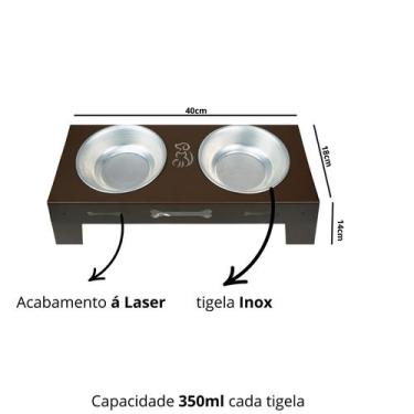 Imagem de Comedouro Pet Aço Elevado Duplo Suporte Cão Gato Cachorro - Ideallume,