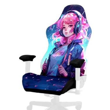 Imagem de Capa para cadeira de jogos, estilo Cyberpunk fixe, alta elasticidade, macia, fácil de instalar, capa de assento para cadeira de jogos com capa de apoio de braços - sem cadeira (H)