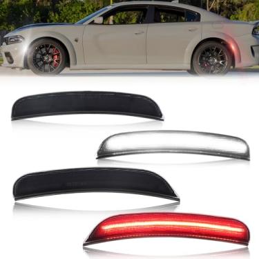 Imagem de GSOWO 4 peças de reposição de luzes marcadoras laterais de LED dianteiras brancas/vermelhas para Dodge Charger 2015 2016 2017 2018 2019 2020 2021 2022 2023, lâmpada de marcador de para-choque