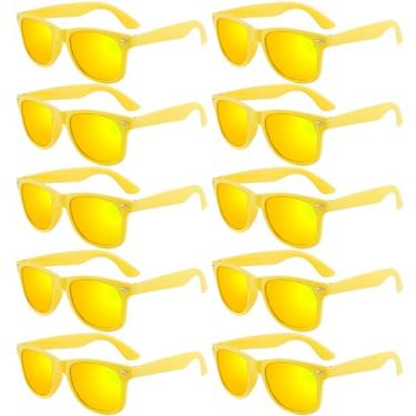 Imagem de Pibupibu Pacote com 10 óculos de sol amarelos volumosos, anos 80, 90, retrô, neon para festas, para mulheres e homens, lentes espelhadas